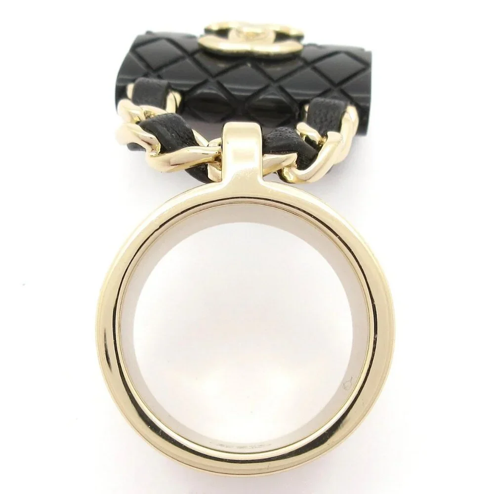 CHANEL Coco - Gold Black Hardware Plastic Ring #6 1/4 - Picture 5 of 7